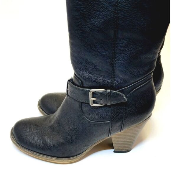 MIA Farley Over The Knee Heeled Boots Solid Black Buckle Accent Side Zip Sz 6.5 - Picture 8 of 11